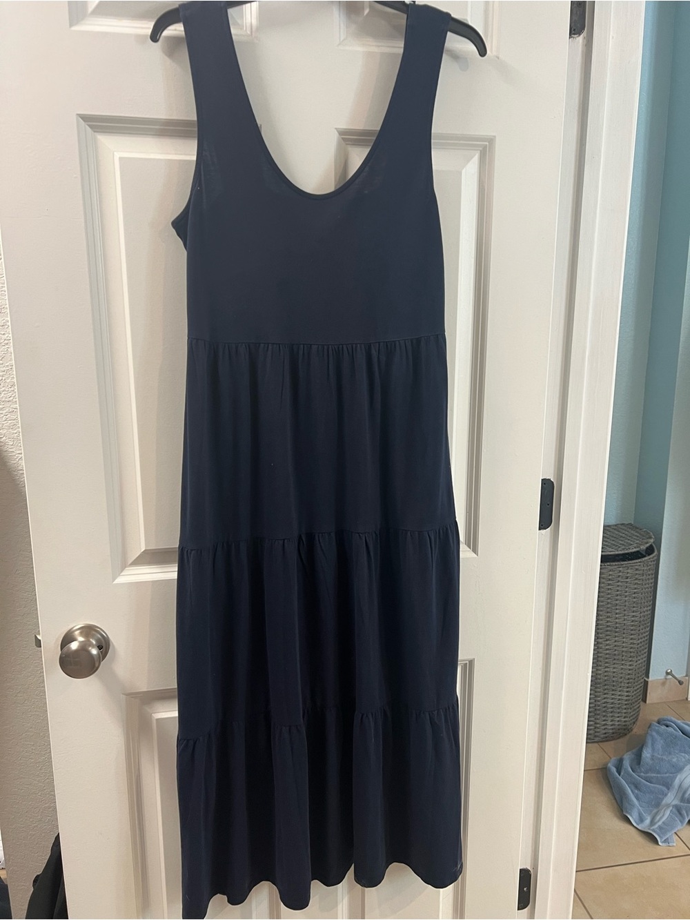 J. Crew Navy Scoop Neck Tiered Maxi Dress